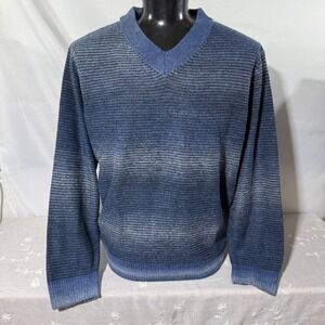Geoffrey Beene Striped‎ V-Neck Sweater Pullover Knitwear Blue XL